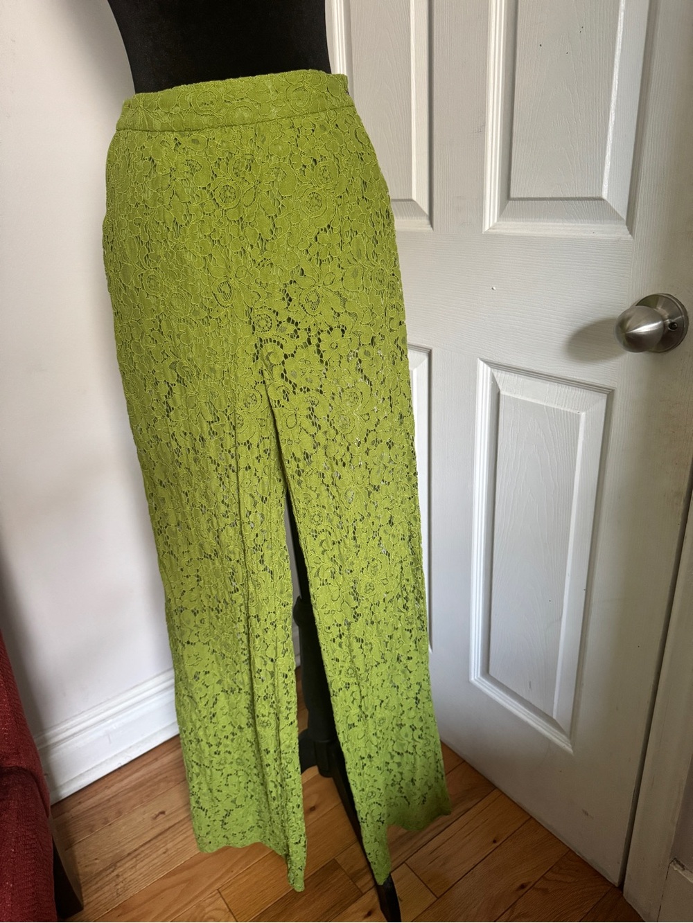 Lace Straight Pants in Lime Green